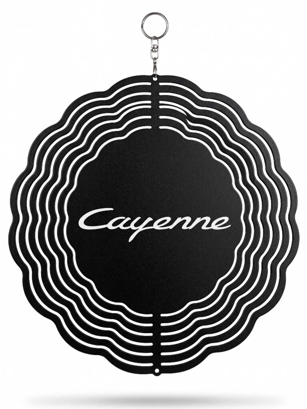 10" Porsche Cayenne Script Kinetic Wind Spinner - Black Metal Yard Decor
